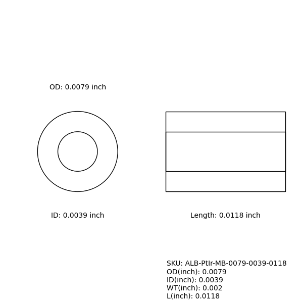 Marker Bands, Pt90Ir10, 0.0039" ID, 0.0079" OD, 0.0118" Length