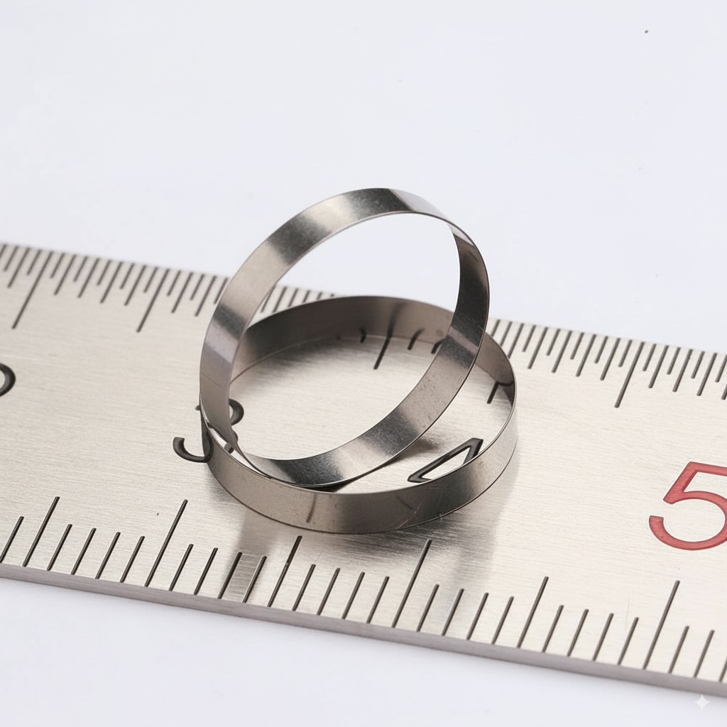 Platinum-iridium marker bands aligned on a production tray, demonstrating consistent size, finish, and quality control for medical device manufacturing.