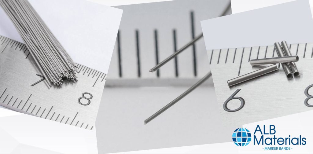 An assortment of surgical markers, including radiopaque marker bands and tags used in medical procedures to provide clear visibility under X-ray imaging for accurate device placement and anatomical reference.